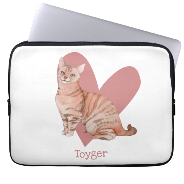 Housse Pour Ordinateur Portable Aquarelle Chat Toyger Kitty Coeur rose (Devant)