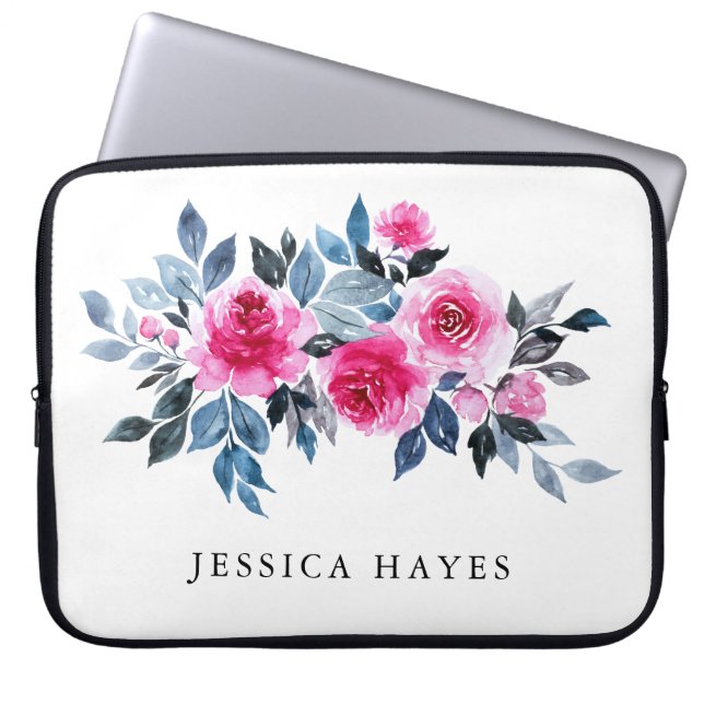 Housse Pour Ordinateur Portable Aquarelle classique Floral Nom personnalisé (Devant)