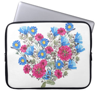 Housse Pour Ordinateur Portable Aquarelle coeur fleuri, arang fleur sauvage lumine