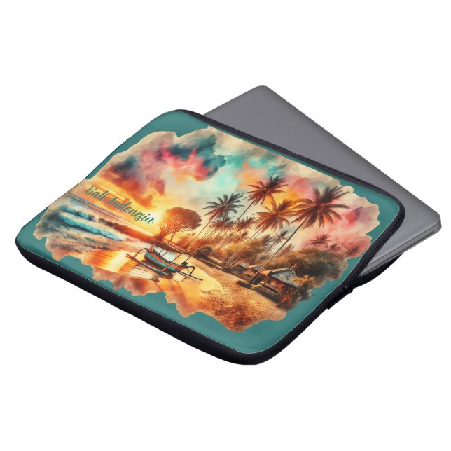 Housse Pour Ordinateur Portable Aquarelle Croquis Bali Indonésie Tropical | (Devant haut)
