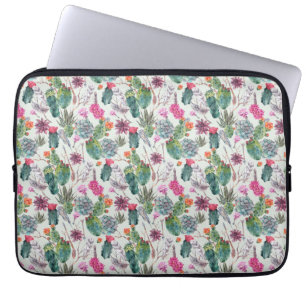 Housse Pour Ordinateur Portable Aquarelle de bois exotique Cactus et Motif succule