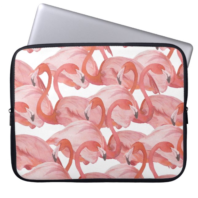 Housse Pour Ordinateur Portable Aquarelle de Flamant rose : Motif transparent (Devant)