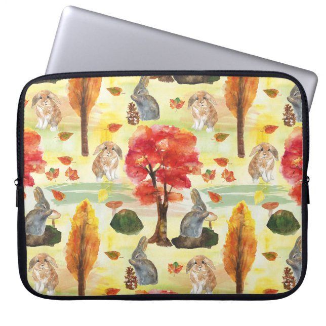 Housse Pour Ordinateur Portable Aquarelle de lapin de bois (Devant)