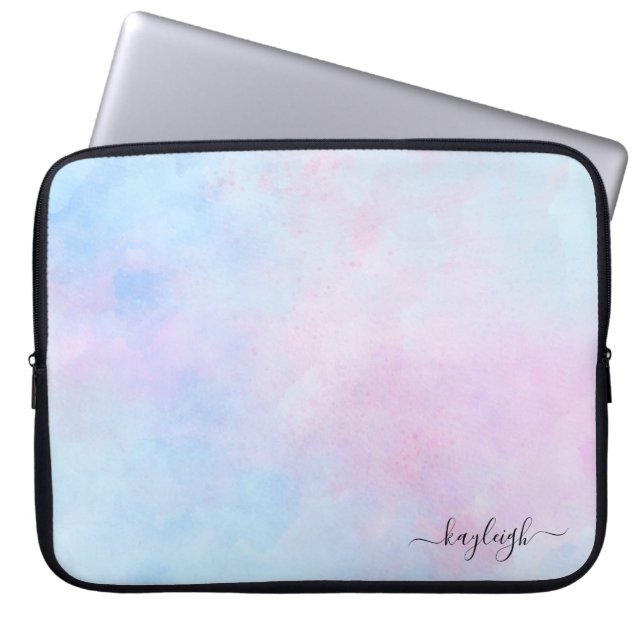 Housse Pour Ordinateur Portable Aquarelle Dreamy Rose bleu turquoise (Devant)