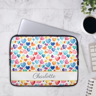 Housse Pour Ordinateur Portable Aquarelle du coeur Colorée mignonne Amour Nom pers