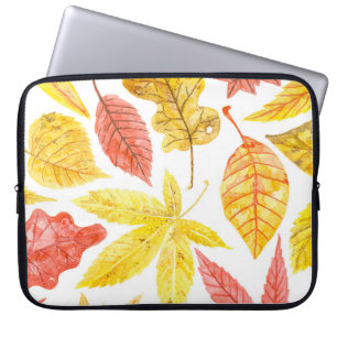 Housse Pour Ordinateur Portable Aquarelle feuilles d'automne, motif coloré.