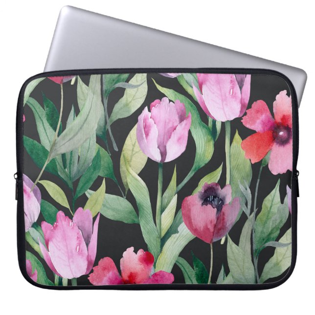 Housse Pour Ordinateur Portable Aquarelle fleurie, belle motif sans couture. (Devant)