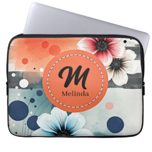 Housse Pour Ordinateur Portable Aquarelle Fleurs Rose Bleu Distressed Art Fille