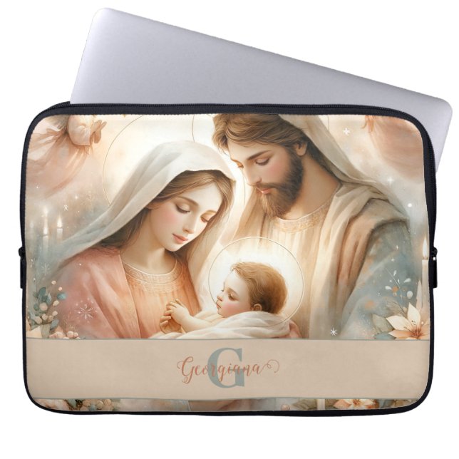 Housse Pour Ordinateur Portable Aquarelle florale personnalisée Bébé Jésus Nativit (Devant)
