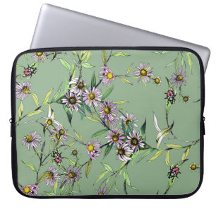 Housse Pour Ordinateur Portable Aquarelle florale : Vert Motif sans couture