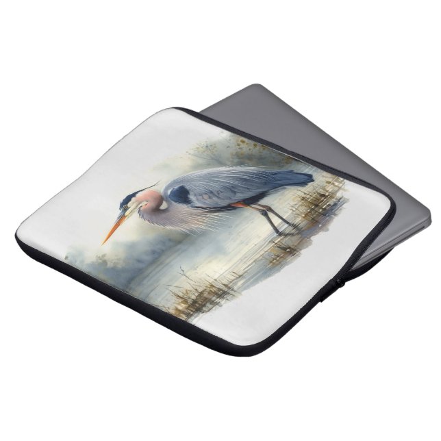 Housse Pour Ordinateur Portable Aquarelle Great Blue Heron Water Bird Faune (Devant haut)