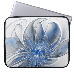 Housse Pour Ordinateur Portable Aquarelle gris bleu Abstrait Fractal Art Flower