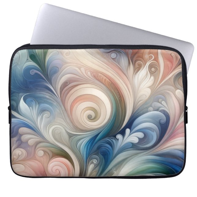 Housse Pour Ordinateur Portable Aquarelle Imaginaire Floral Pastel Bleu & Crème (Devant)