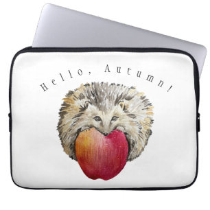 Housse Pour Ordinateur Portable Aquarelle joli hérisson et pomme
