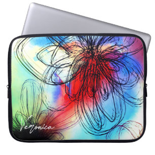 Housse Pour Ordinateur Portable Aquarelle Jolie Vibrant Dahlia Floral Abstrait
