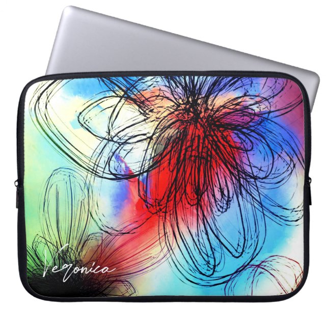 Housse Pour Ordinateur Portable Aquarelle Jolie Vibrant Dahlia Floral Abstrait (Devant)