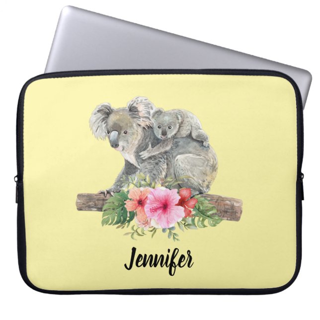 Housse Pour Ordinateur Portable Aquarelle Koala Oears mignonne maman & bébé (Devant)
