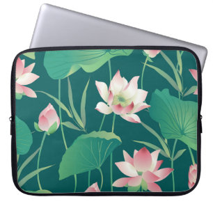 Housse Pour Ordinateur Portable Aquarelle lotus : fleurs vintages sans soudure.