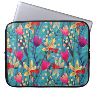 Housse Pour Ordinateur Portable Aquarelle Lumineuse : Design Floral Sans Maille.