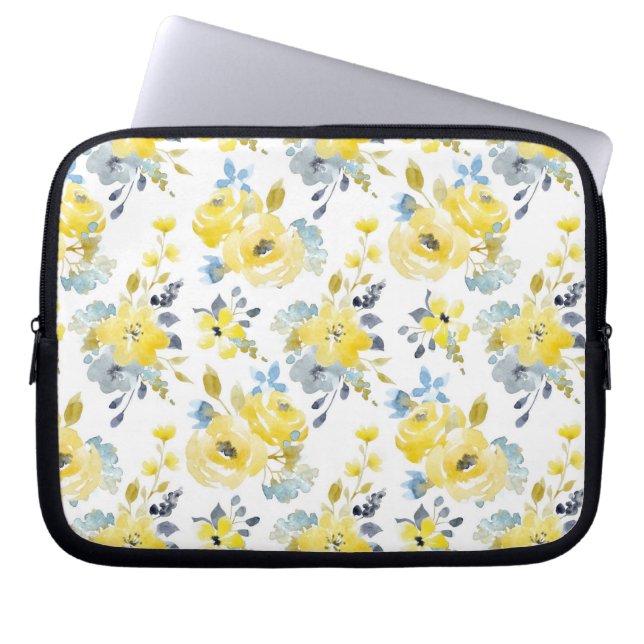 Housse Pour Ordinateur Portable Aquarelle Motif Floral Jaune (Devant)