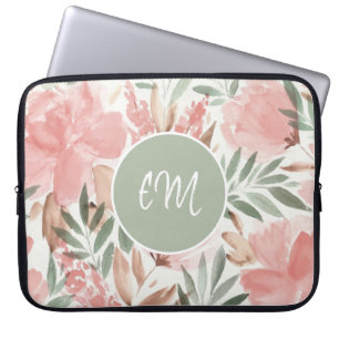 Housse Pour Ordinateur Portable Aquarelle Motif Floral Monogramme