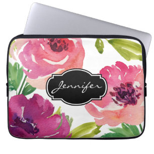Housse Pour Ordinateur Portable Aquarelle Motif Floral Monogramme