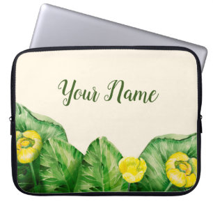 Housse Pour Ordinateur Portable aquarelle nénuphar jaune