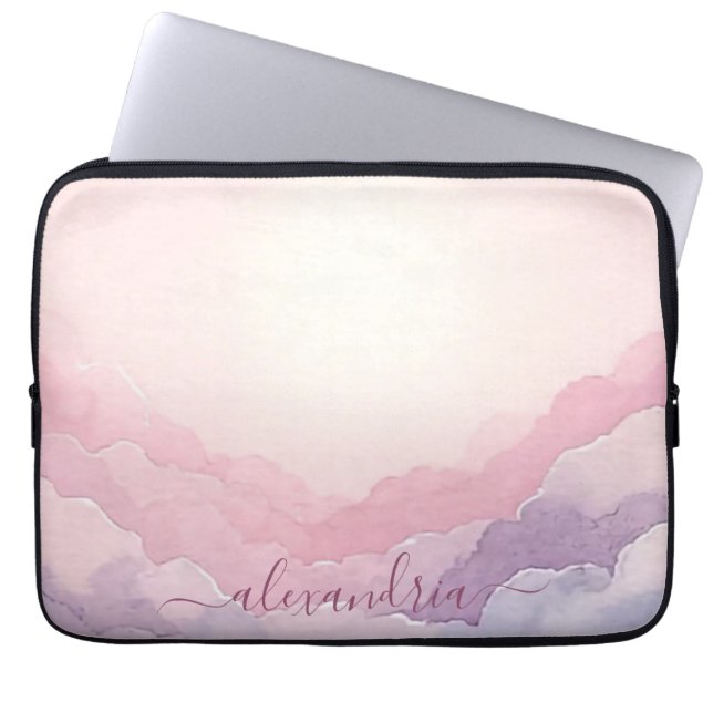 Housse Pour Ordinateur Portable Aquarelle Nudscape Ciel rose Nom (Devant)