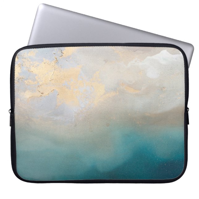 Housse Pour Ordinateur Portable Aquarelle or et turquoise (Devant)