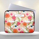 Housse Pour Ordinateur Portable Aquarelle orange Floral<br><div class="desc">Manche d'ordinateur portable orange floral aquarelle avec nom. Facile d'ajouter votre propre nom à partir de la page produit.</div>