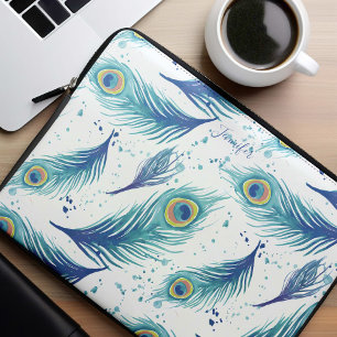 Housse Pour Ordinateur Portable Aquarelle Peacock Feathers Motif