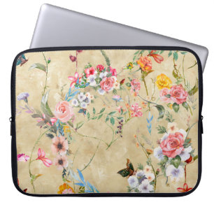 Housse Pour Ordinateur Portable Aquarelle peinture feuille et fleurs, sans soudure
