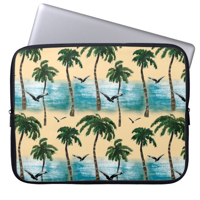 Housse Pour Ordinateur Portable Aquarelle plage de texture transparente. Palmiers, (Devant)