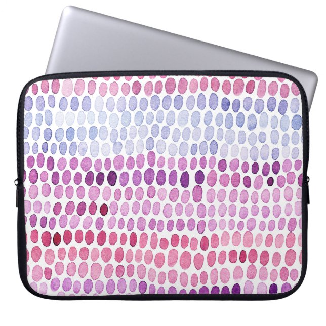Housse Pour Ordinateur Portable Aquarelle rayée : Polka gris rose (Devant)