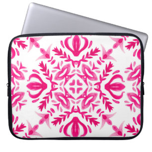 Housse Pour Ordinateur Portable Aquarelle rose : conception géométrique des carrea
