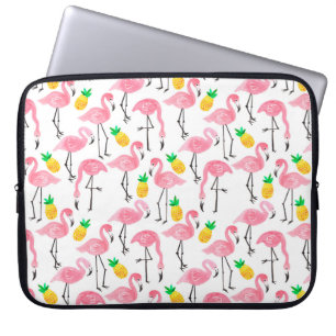 Housse Pour Ordinateur Portable Aquarelle rose flamant rose et ananas jaune