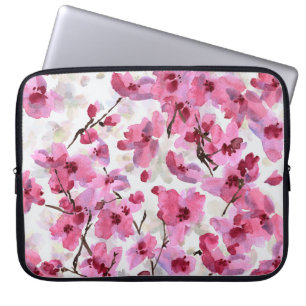 Housse Pour Ordinateur Portable Aquarelle rose Fleur Cerisier Sans Couleur.
