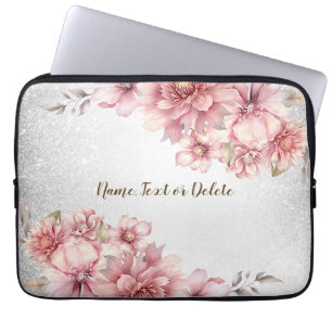 Housse Pour Ordinateur Portable Aquarelle rose Fleurs Parties scintillant brillant