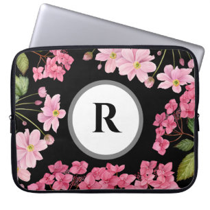 Housse Pour Ordinateur Portable Aquarelle rose Hydrangea et anémone japonaise