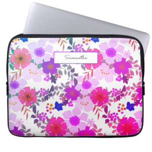 Housse Pour Ordinateur Portable Aquarelle rose Nom Floral Portable