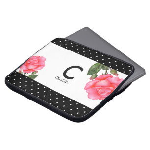 Housse Pour Ordinateur Portable Aquarelle rose rose Rose Botanique Floral Art Mono