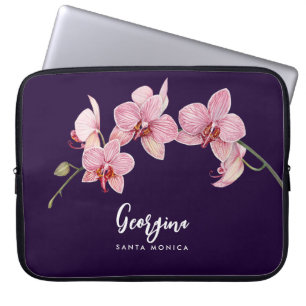Housse Pour Ordinateur Portable Aquarelle teinte rose Orchidées Peinture