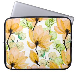 Housse Pour Ordinateur Portable Aquarelle transparente motif avec fleurs de magnol