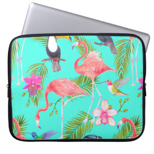 Housse Pour Ordinateur Portable Aquarelle tropicale oiseaux sans couture motif