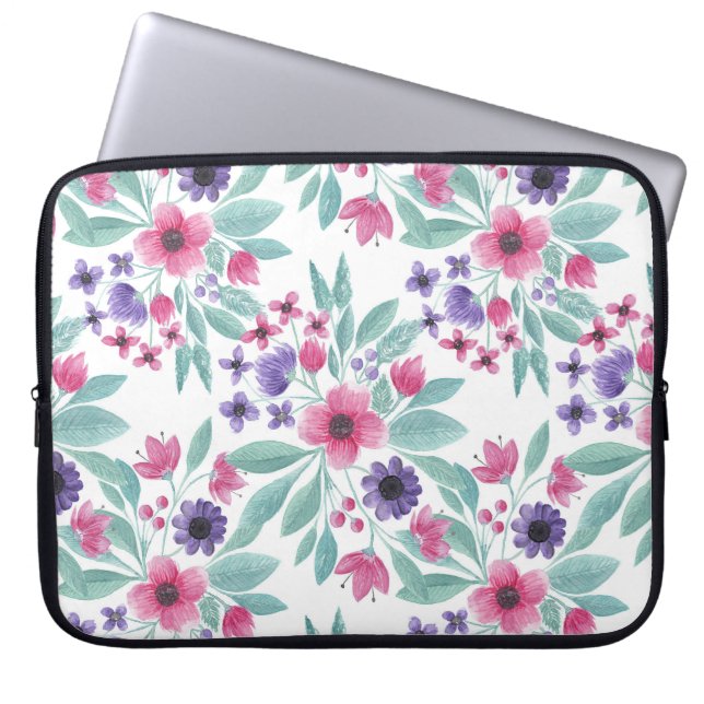 Housse Pour Ordinateur Portable Aquarelle Turquoise rose Fille (Devant)