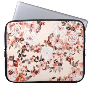 Housse Pour Ordinateur Portable Aquarelle vintage floral transparent motif, brun