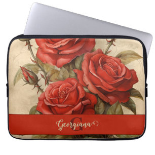 Housse Pour Ordinateur Portable Aquarelle Vintage personnalisée Roses Florales Rou