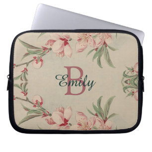 Housse Pour Ordinateur Portable Aquarelle vintage rose florale personnalisée
