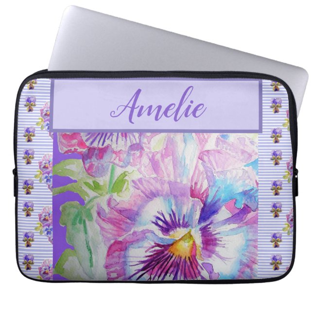 Housse Pour Ordinateur Portable Aquarelle violette Panseuse Jolie Fleur Florale (Devant)