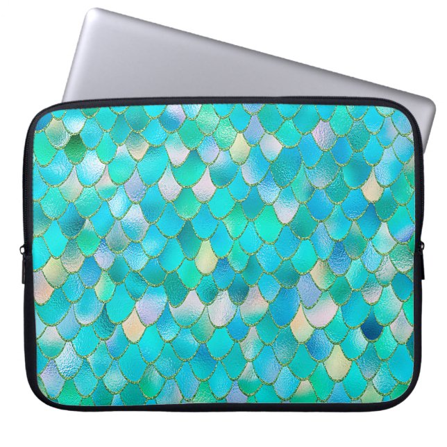 Housse Pour Ordinateur Portable Aquarelle Wonky Parties scintillant Turquoise Méta (Devant)